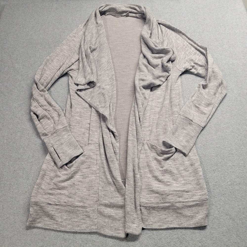 Athleta Studio Wrap Gray Waterfall Open‎ Front Cardigan Size Medium Pockets